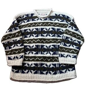 Beautiful Vintage Hand Woven 100% Wool Sweater XL. Made In Ecuador